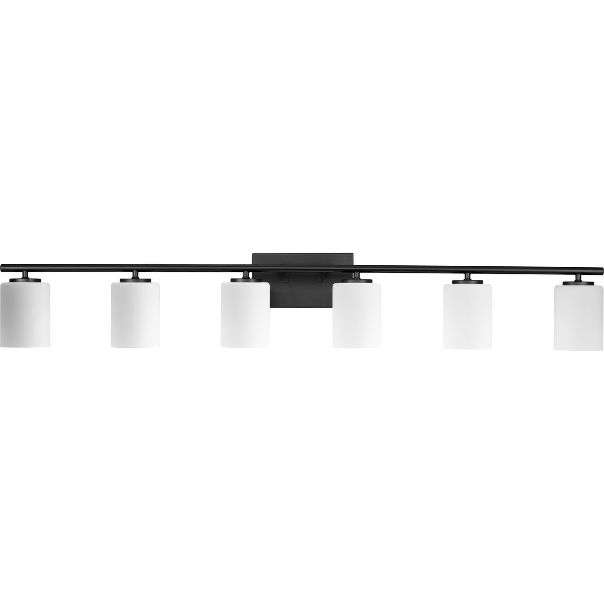 Progress Lighting Replay 6 light black bath vanity wall light with etched white glass shades