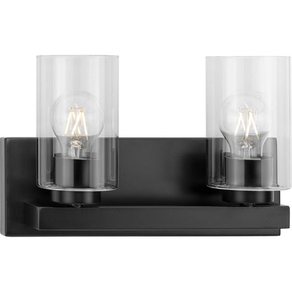 Progress Lighting Goodwin 2 light matte black bath vanity wall light with clear glass