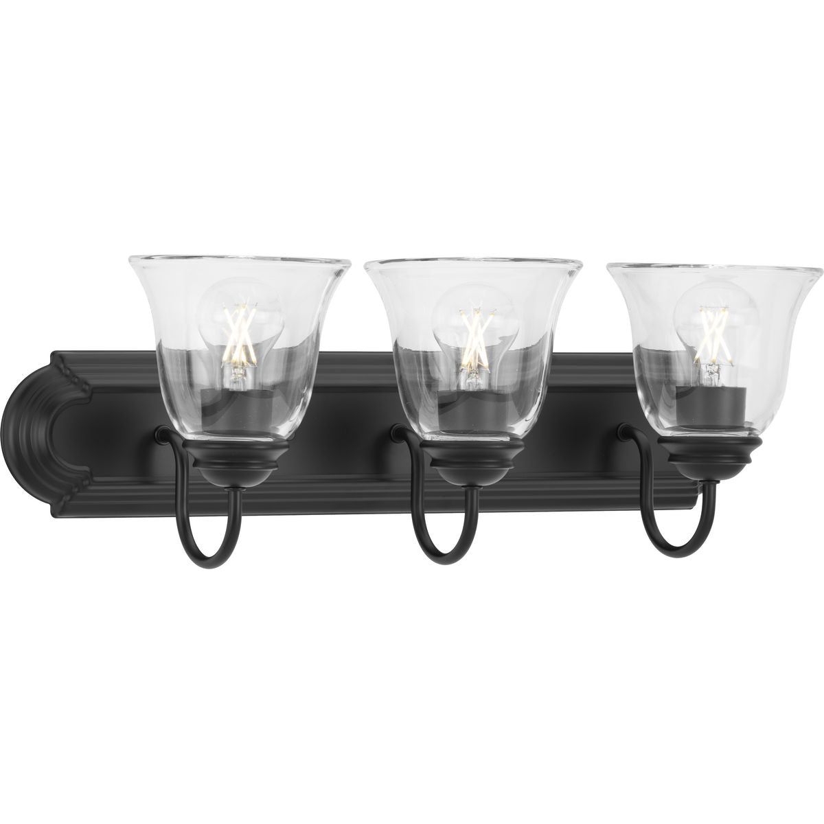 Progress Lighting P300391-31M Clear Glass 3 Light Matte Black Bath Vanity Wall Light
