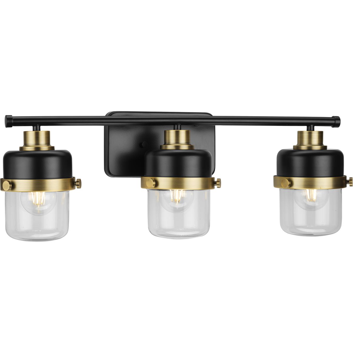 Progress Lighting Beckner 3 light matte black bath vanity wall light with clear glass shades