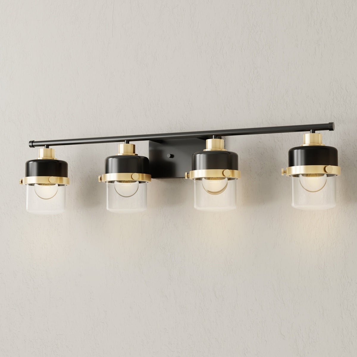 Progress Lighting Beckner 4 light bath vanity wall light installed over mirror