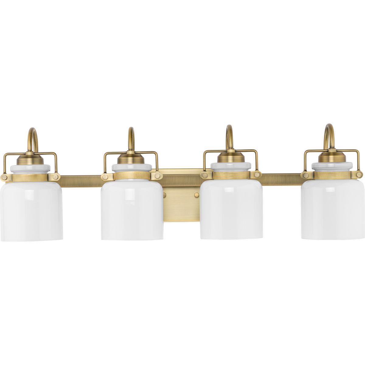 Progress Lighting P300441-163 Fessler 4 light vintage brass bath vanity wall light with opal glass