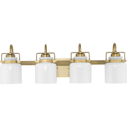 Progress Lighting P300441-163 Fessler 4 light vintage brass bath vanity wall light with opal glass