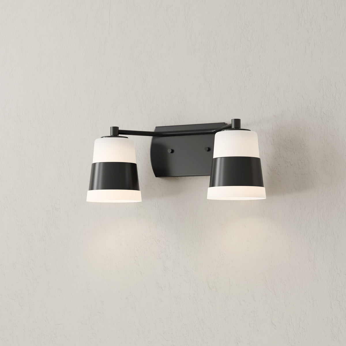Progress Lighting Haven 2 light bath vanity wall light illuminated in matte black