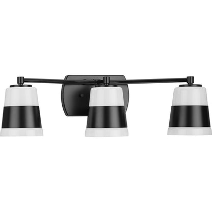 Progress Lighting Haven 3 light matte black bath vanity wall light with opal glass shades