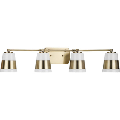 Progress Lighting P300445-163 Haven 4 Light Vintage Brass Bath Vanity Wall Light with Opal Glass Shades