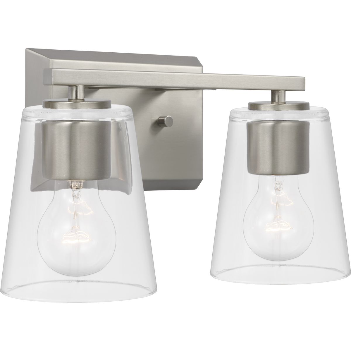 Progress Lighting P300458-009 Vertex 2 Light Brushed Nickel Bath Vanity Wall Light with Clear Glass Shades