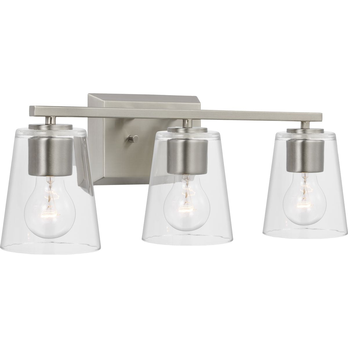 Progress Lighting Vertex 3 light brushed nickel bath vanity wall light with clear glass shades