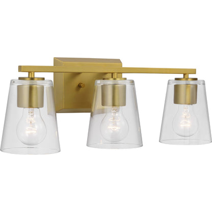 Progress Lighting P300459-191 Vertex 3 light brushed gold bath vanity wall light with clear glass shades