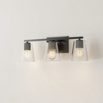 Progress Lighting P300459-31M Vertex 3 light matte black bath vanity wall light illuminated
