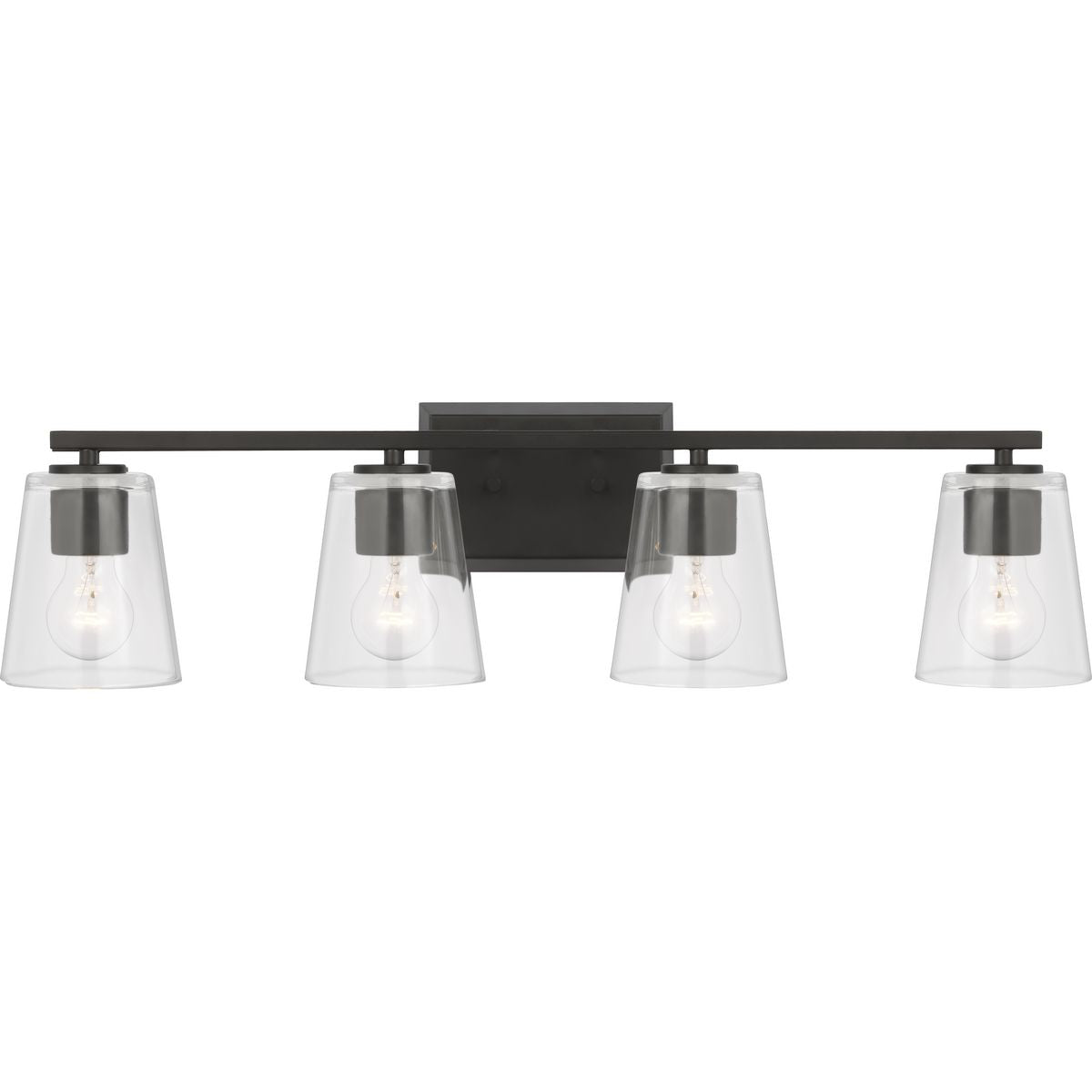 Progress Lighting Vertex 4 light matte black bath vanity wall light with clear glass shades