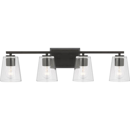 Progress Lighting Vertex 4 light matte black bath vanity wall light with clear glass shades