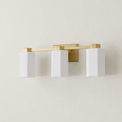Progress Lighting P300478-191 Estrada 3 Light Brushed Gold Bath Vanity Wall Light with White Glass Shades