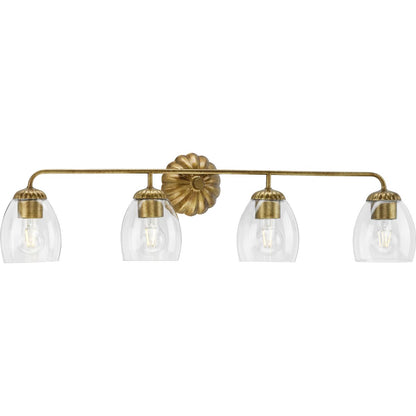 Progress Lighting P300491-204 Quillan 4-Light Bath Vanity Wall Light in Gold Ombre finish with clear glass shades