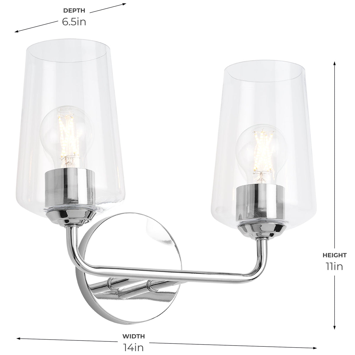 Progress Lighting Celino 2 light polished chrome bath vanity wall light angled view