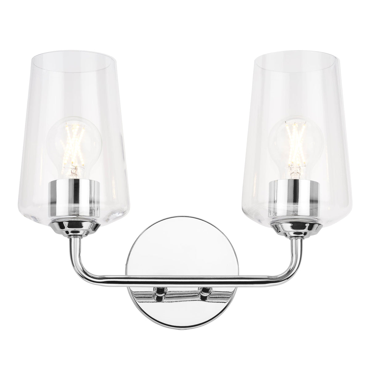Progress Lighting Celino 2 light polished chrome bath vanity wall light glass shade detail