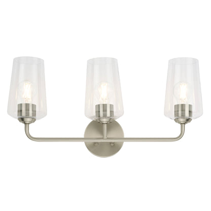 Progress Lighting P300541-009 Celino 3 Light Brushed Nickel Bath Vanity Wall Light illuminated front view