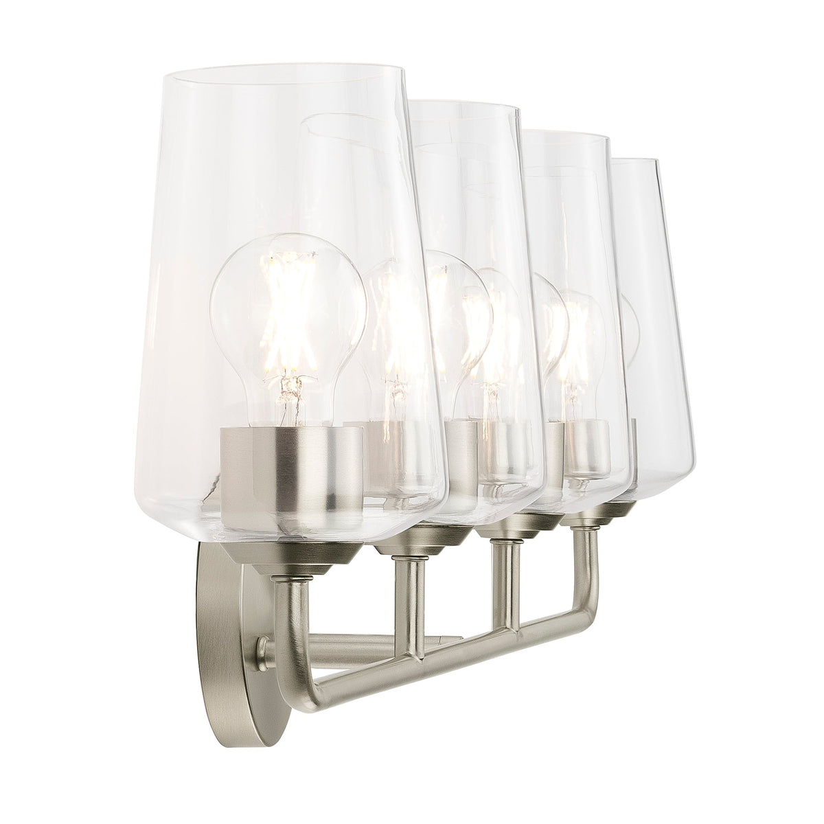 Close-up of Celino 4 light brushed nickel bath vanity wall light