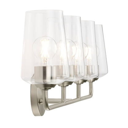 Close-up of Celino 4 light brushed nickel bath vanity wall light