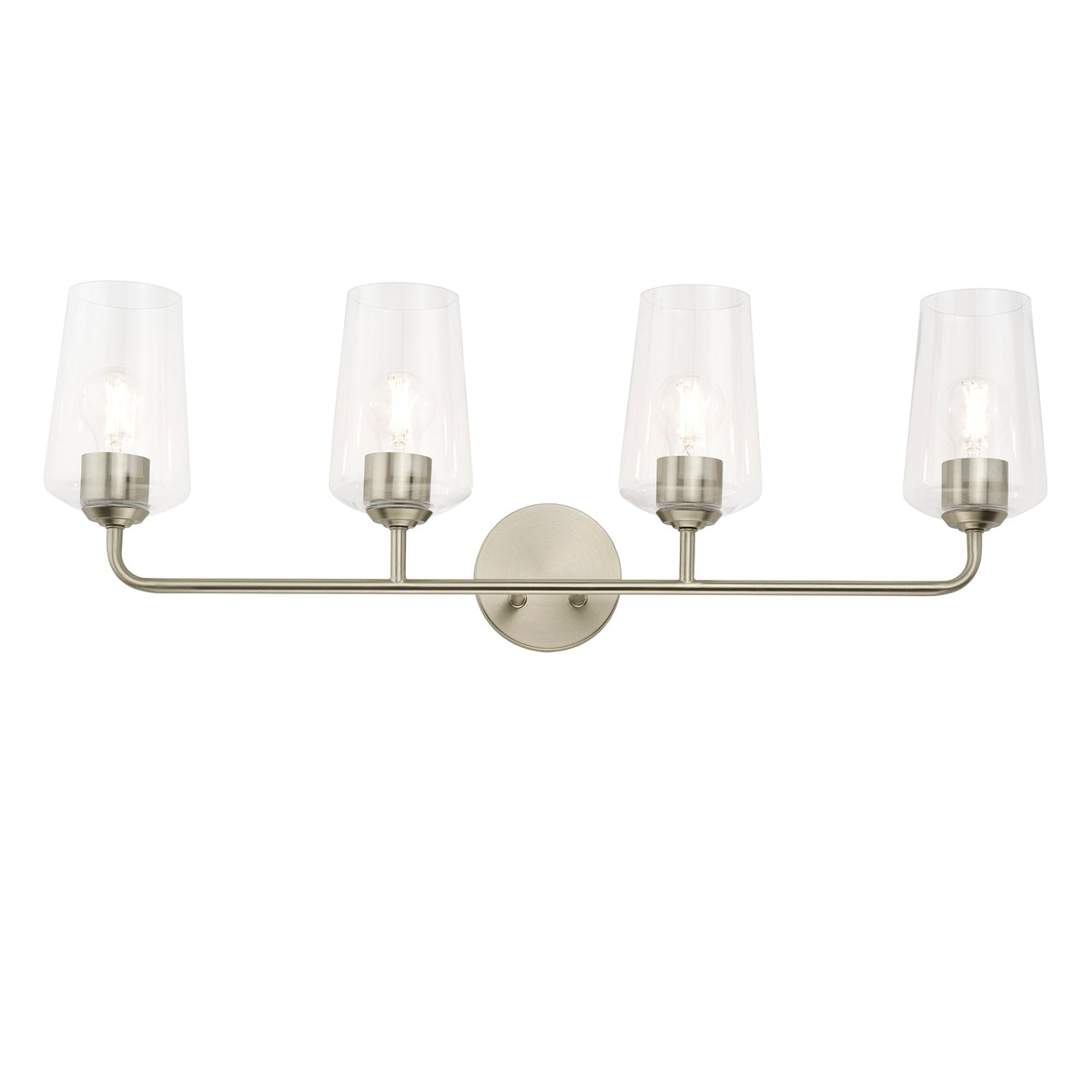 Detail of clear glass shades on Celino 4 light vanity wall light
