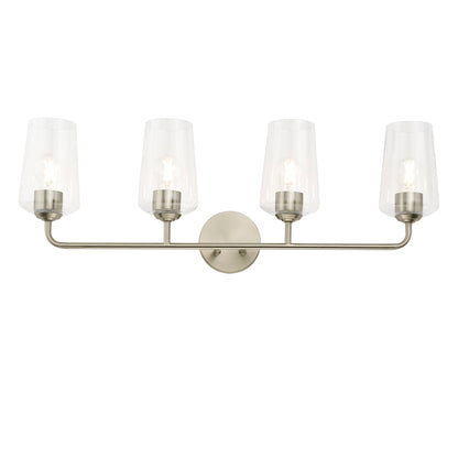 Detail of clear glass shades on Celino 4 light vanity wall light
