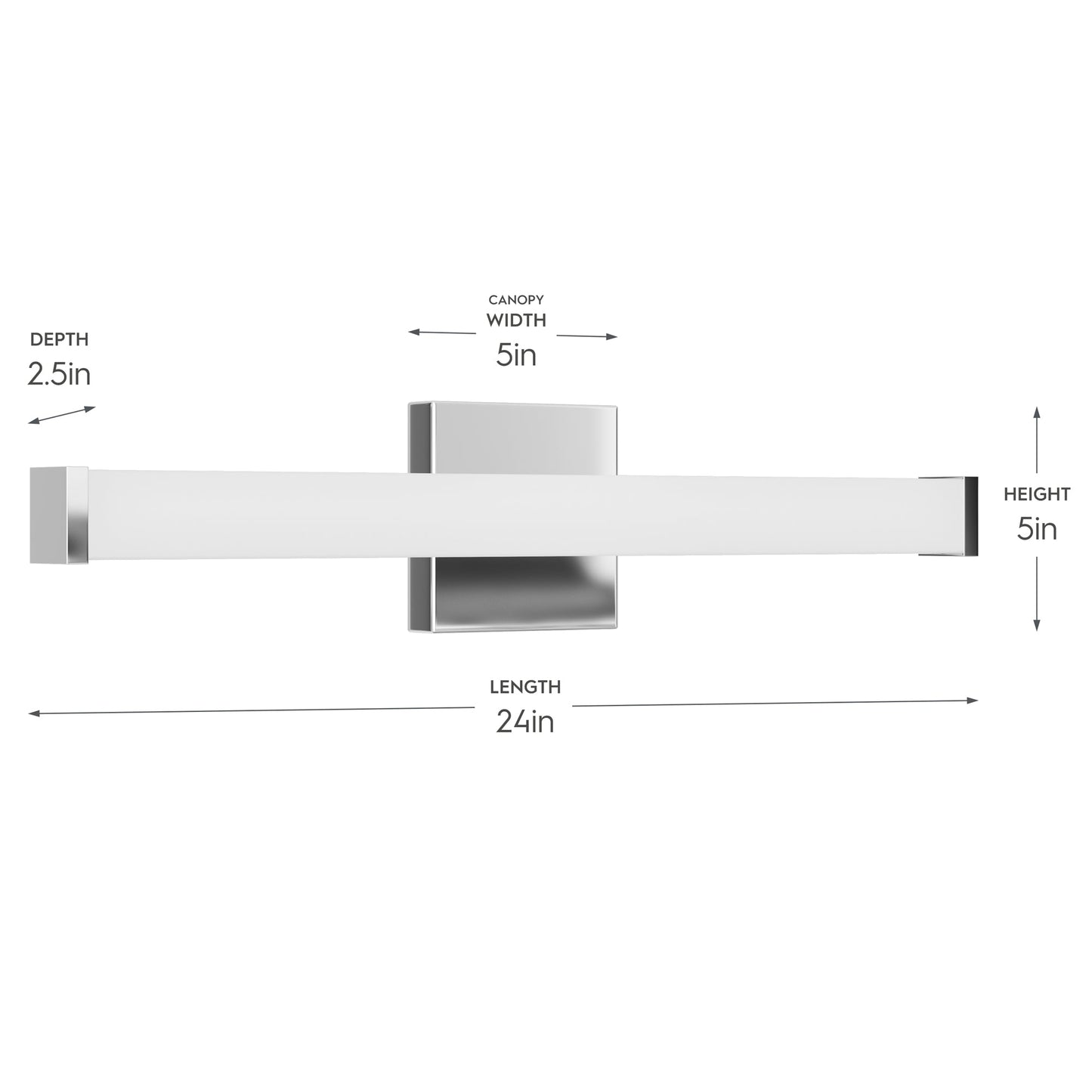 Progress Lighting P300550-015-CS Phase 6.1 LED 24 inch Polished Chrome Linear Bath Vanity Wall Light - Dimensions Diagram