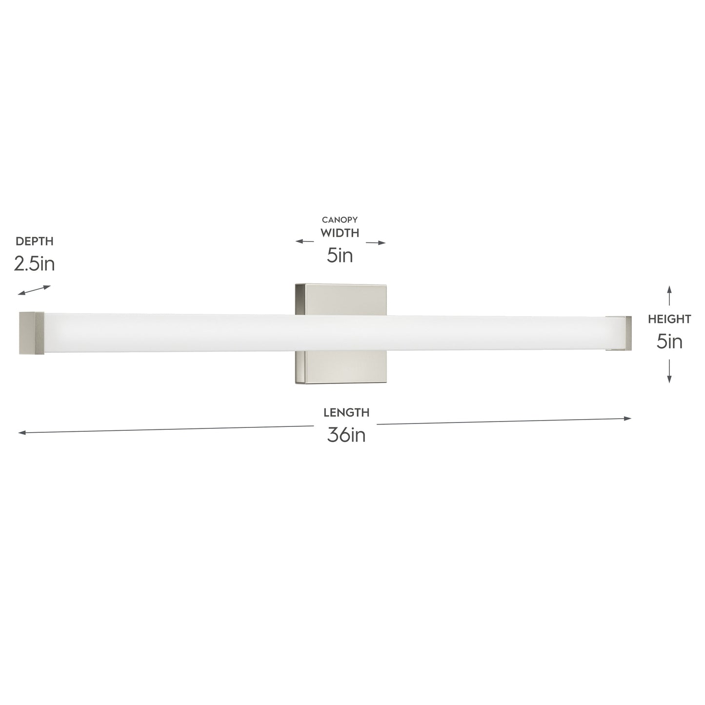 Progress Lighting P300551-009-CS Phase 6.1 LED 36 Inch Brushed Nickel Bath Vanity Wall Light - Dimensions Diagram
