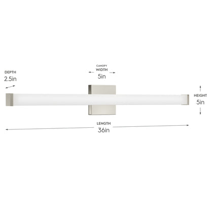 Progress Lighting P300551-009-CS Phase 6.1 LED 36 Inch Brushed Nickel Bath Vanity Wall Light - Dimensions Diagram