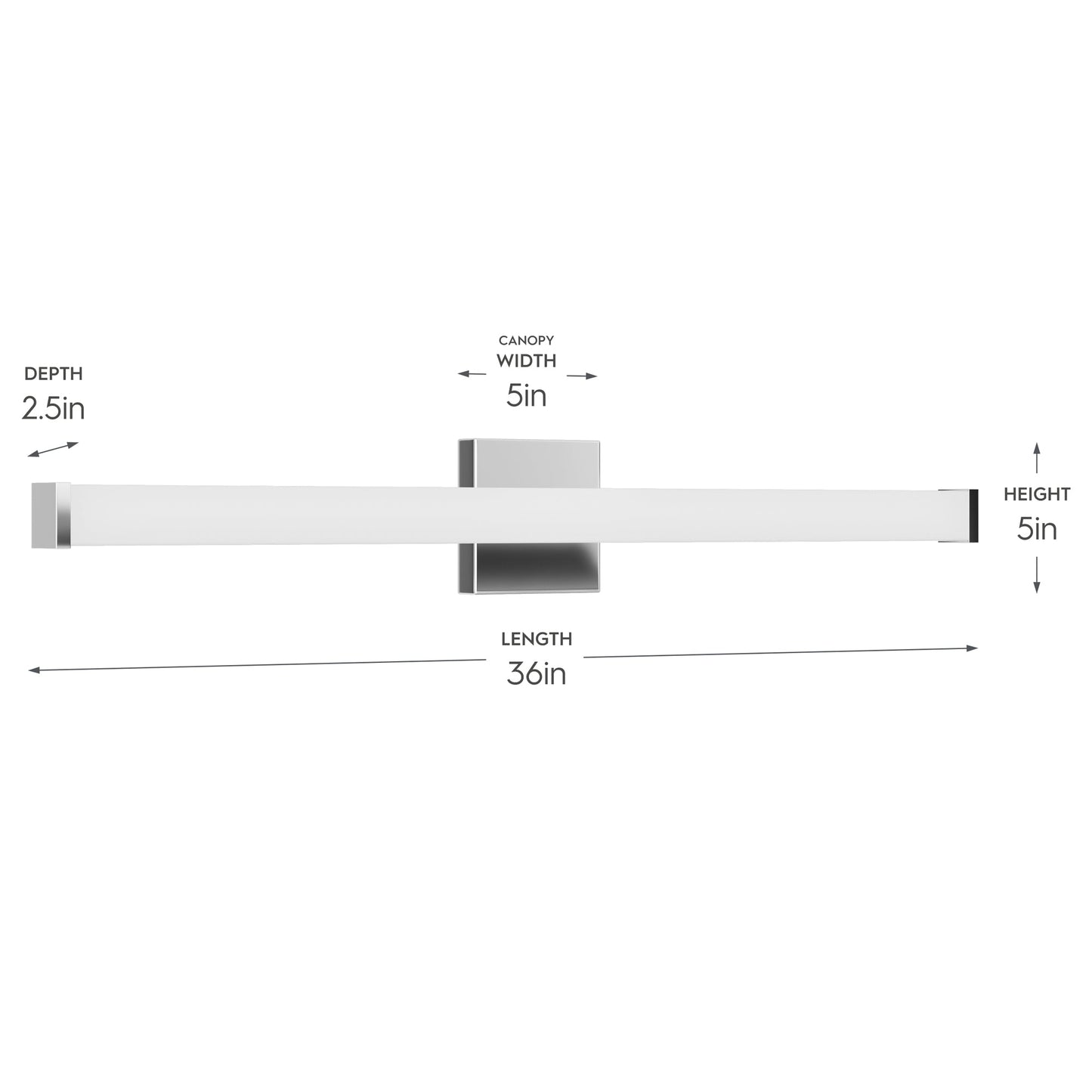 Progress Lighting P300551-015-CS Phase 6.1 LED 36 inch Polished Chrome Linear Bath Vanity Wall Light - Dimensions Diagram