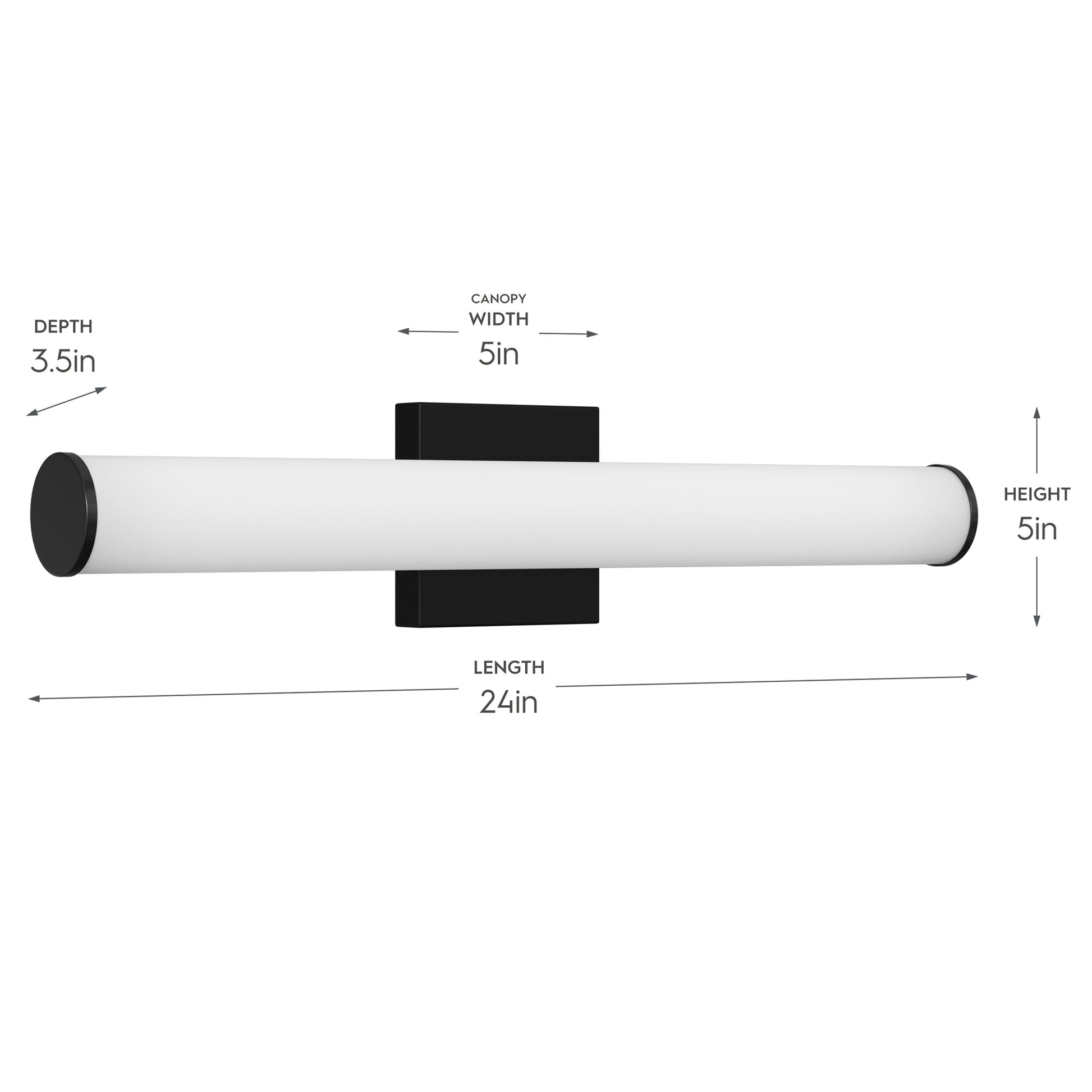 Progress Lighting P300553-031-CS Phase 6.2 LED Black Linear Vanity Light - Dimensions Diagram (24in Length, 5in Height, 3.5in Depth)