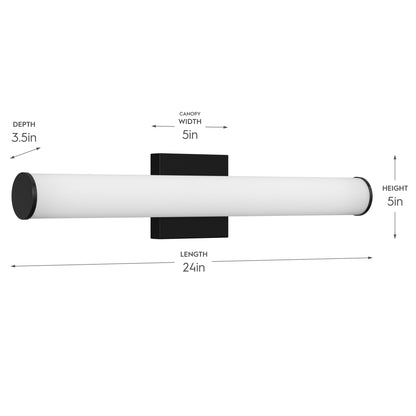 Progress Lighting P300553-031-CS Phase 6.2 LED Black Linear Vanity Light - Dimensions Diagram (24in Length, 5in Height, 3.5in Depth)
