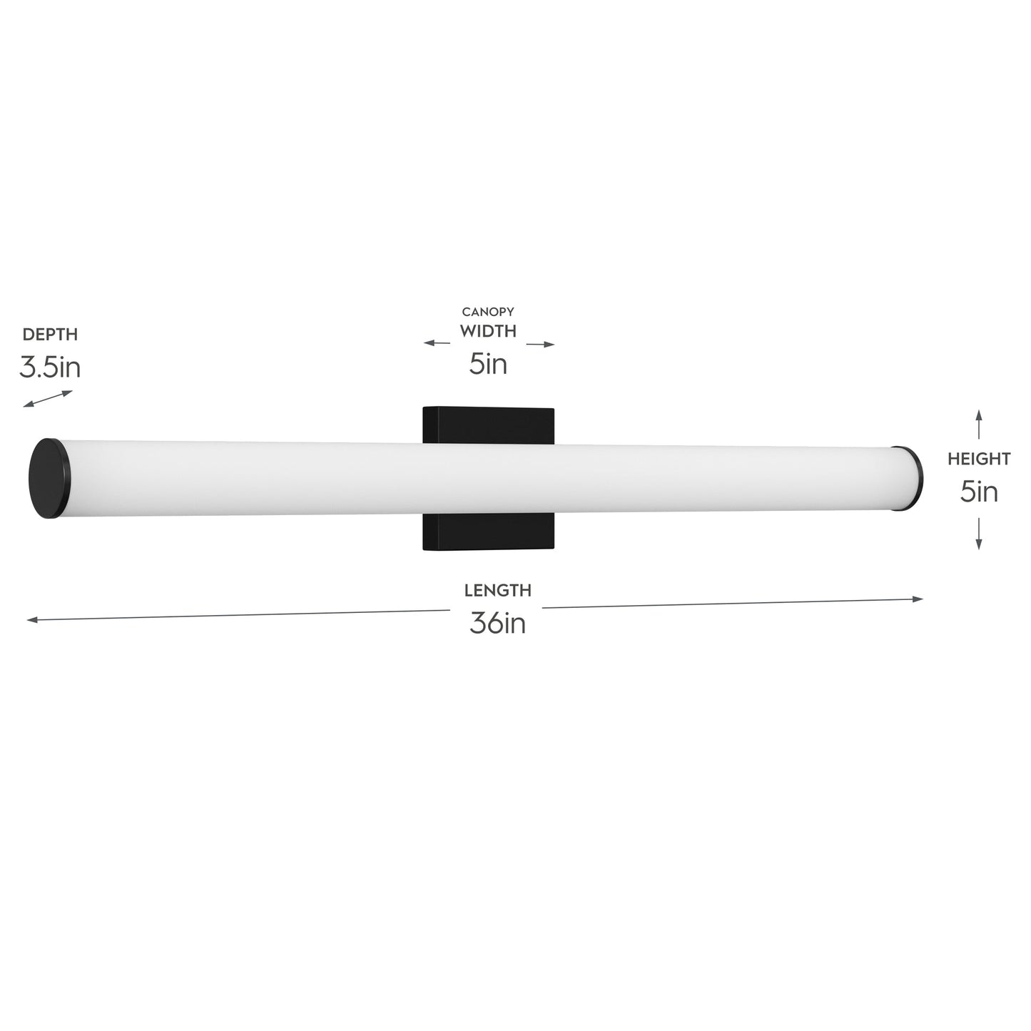 Progress Lighting P300554-031-CS Phase 6.2 LED Black Linear Vanity Light - Dimensions Diagram (36in Length, 5in Height, 3.5in Depth)