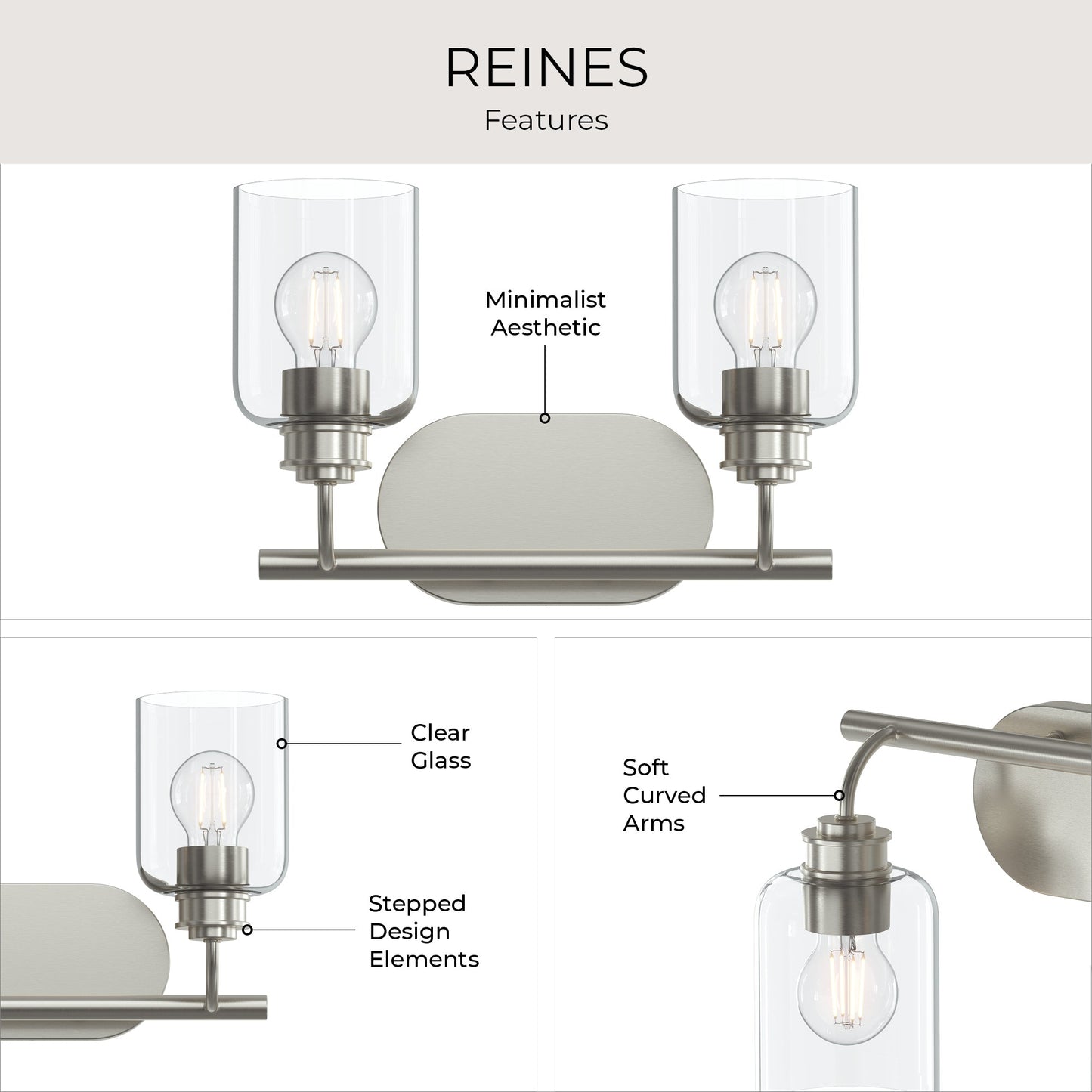 Progress Lighting P300566-009 Reines 2 Light 14.75 inch Brushed Nickel Bath Vanity Wall Light