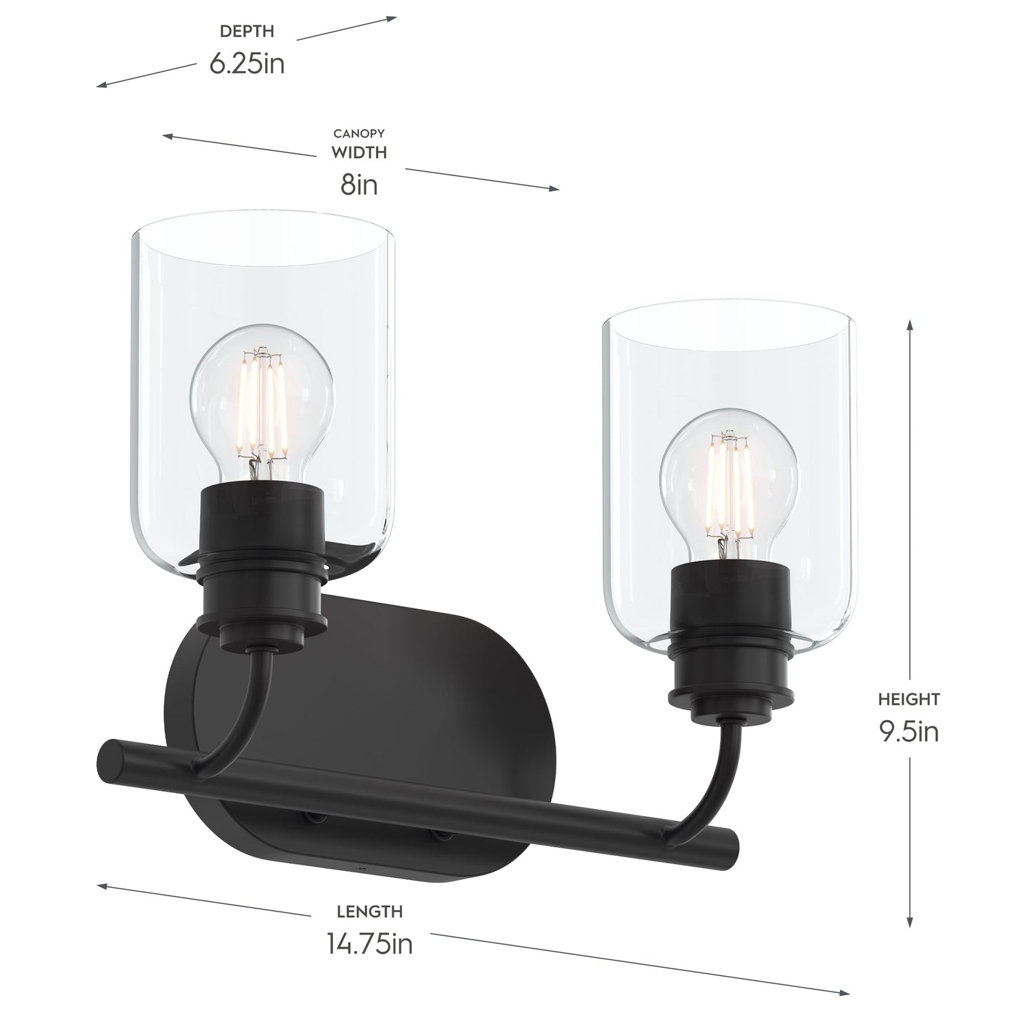 Progress Lighting P300566-31M Reines 2 Light Matte Black Bath Vanity Wall Light - Dimensions: 14.75in Length, 9.5in Height, 6.25in Depth