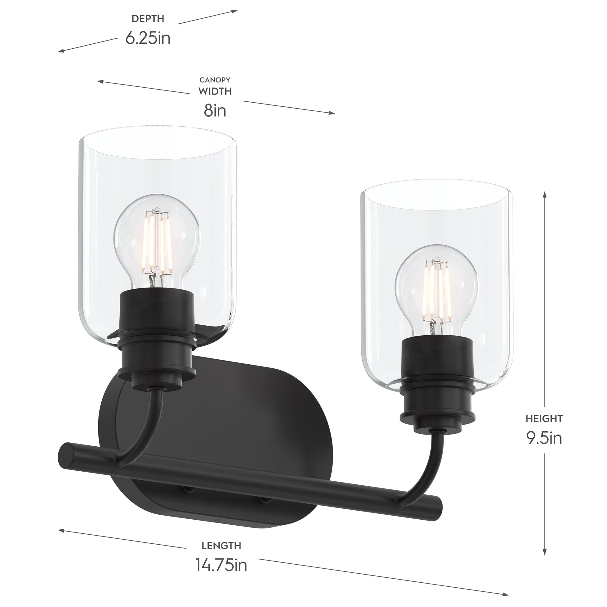Progress Lighting P300566-31M Reines 2 Light Matte Black Bath Vanity Wall Light - Dimensions: 14.75in Length, 9.5in Height, 6.25in Depth