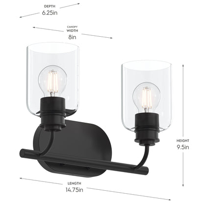 Progress Lighting P300566-31M Reines 2 Light Matte Black Bath Vanity Wall Light - Dimensions: 14.75in Length, 9.5in Height, 6.25in Depth