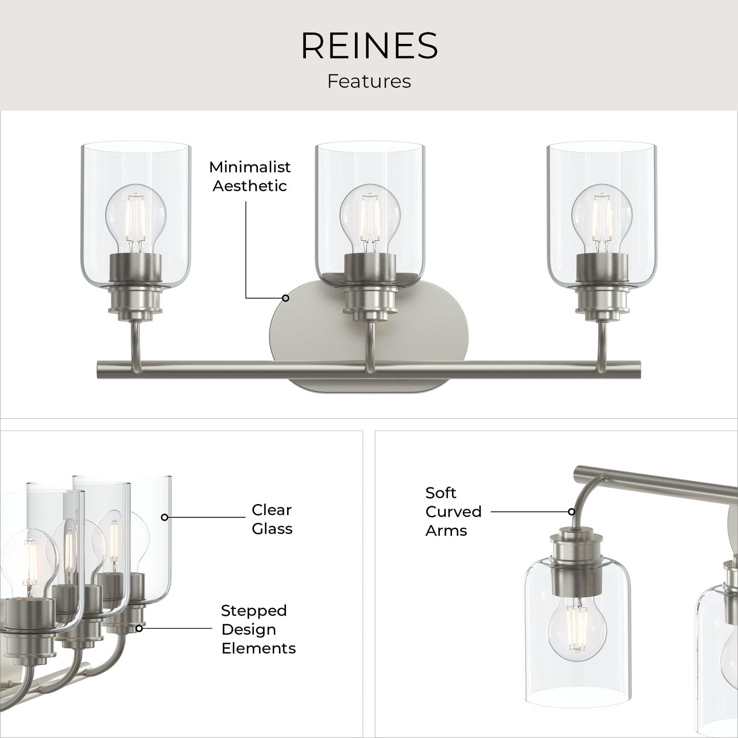 Progress Lighting P300567-009 Reines 3 Light 22.75 inch Brushed Nickel Bath Vanity Wall Light