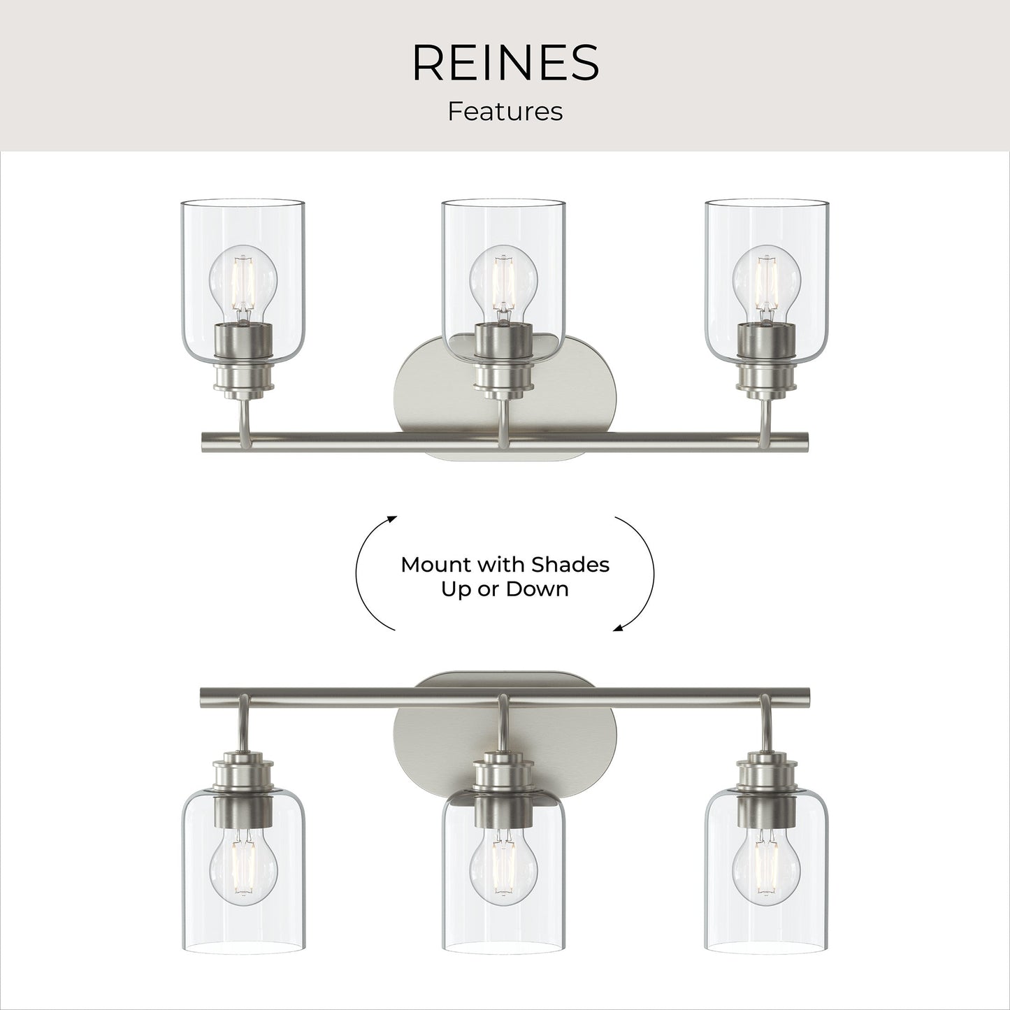 Progress Lighting P300567-009 Reines 3 Light 22.75 inch Brushed Nickel Bath Vanity Wall Light