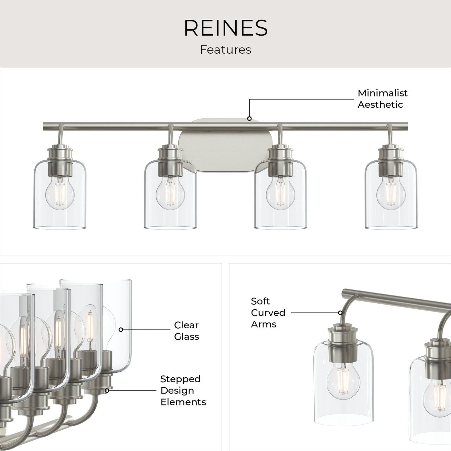 Progress Lighting P300568-009 Reines 4 Light 31.75 inch Brushed Nickel Bath Vanity Wall Light
