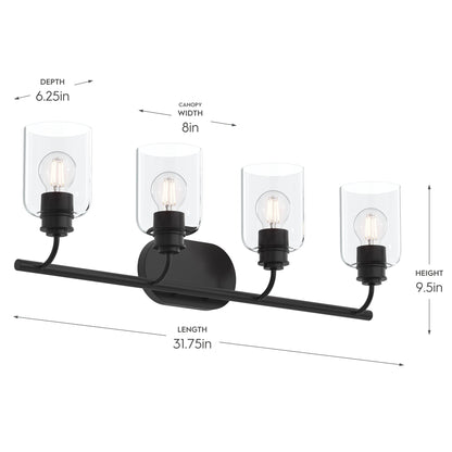 Progress Lighting P300568-31M Reines Matte Black Bath Vanity Wall Light - Dimensions Diagram
