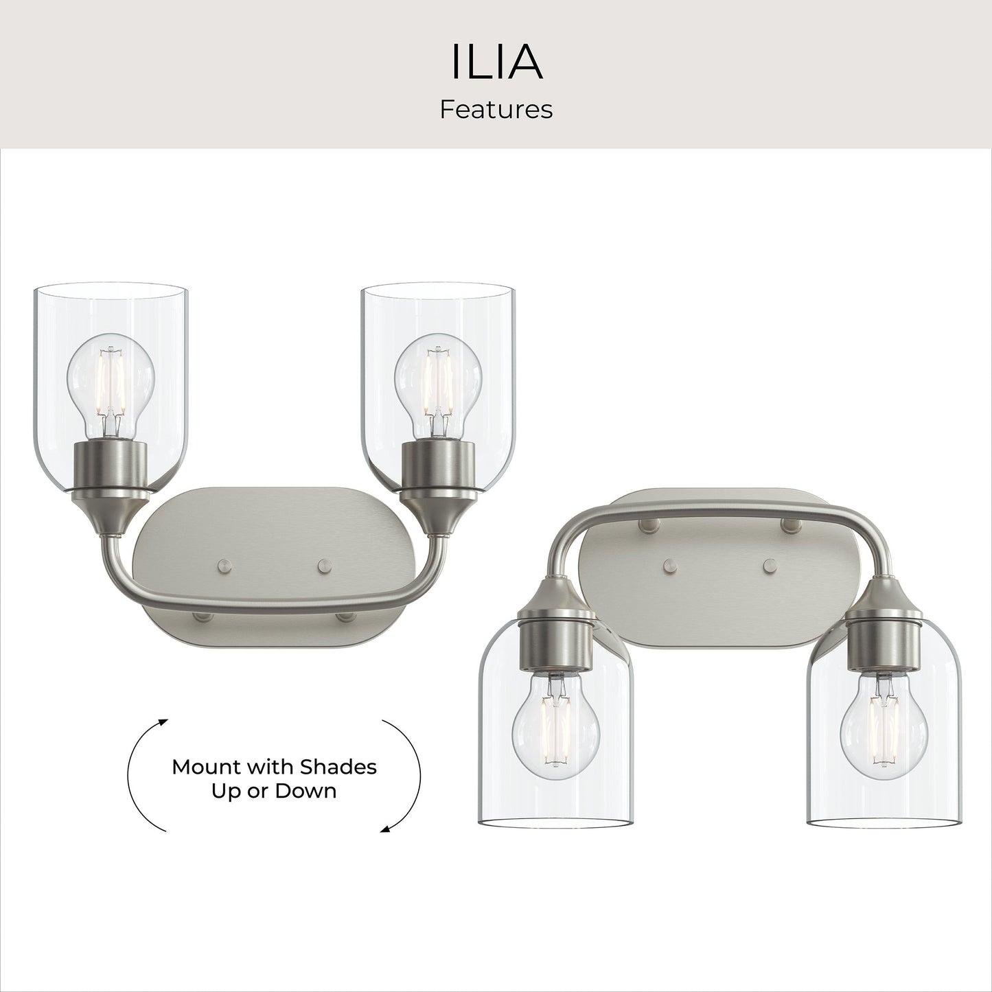 Progress Lighting P300572-009 Ilia Bath Vanity Versatility - Mount with Shades Up or Down