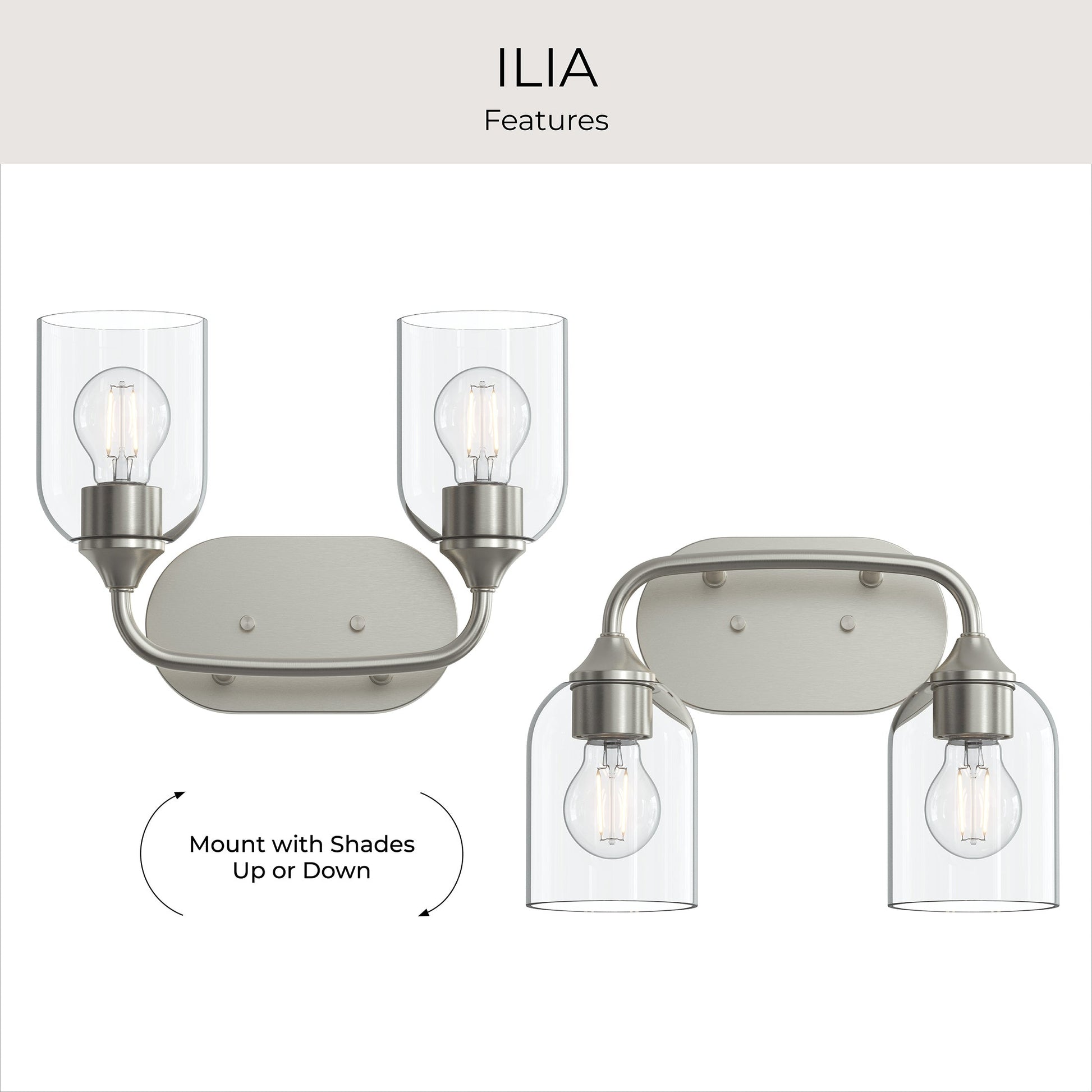 Progress Lighting P300572-009 Ilia Bath Vanity Versatility - Mount with Shades Up or Down