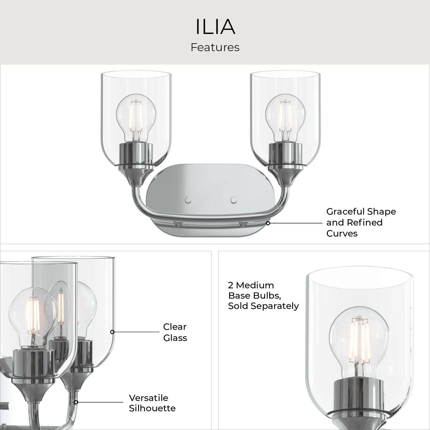 Progress Lighting P300572-015 Ilia 2 Light Polished Chrome Bath Vanity Wall Light - Image 6