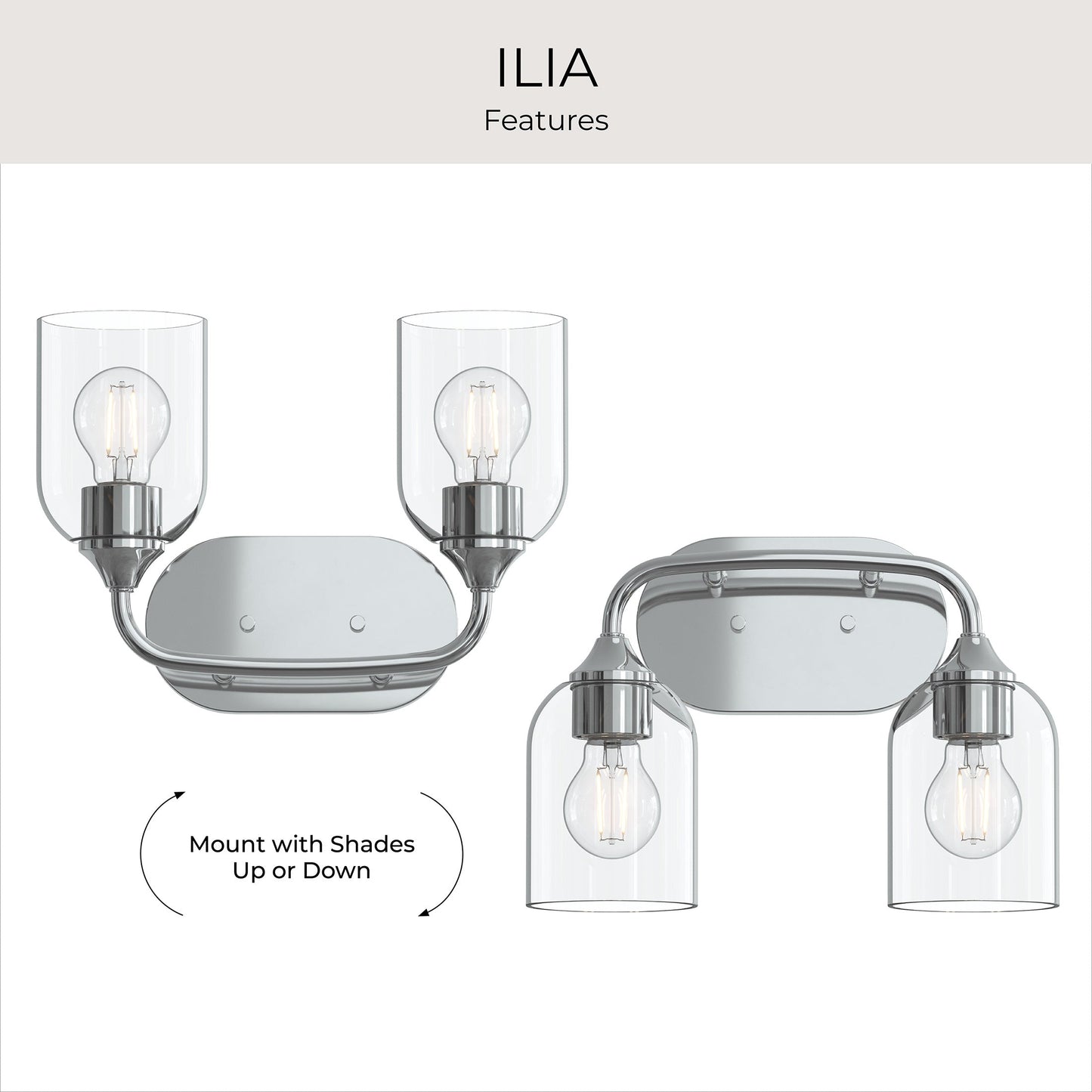 Progress Lighting P300572-015 Ilia 2 Light Polished Chrome Bath Vanity Wall Light - Image 7