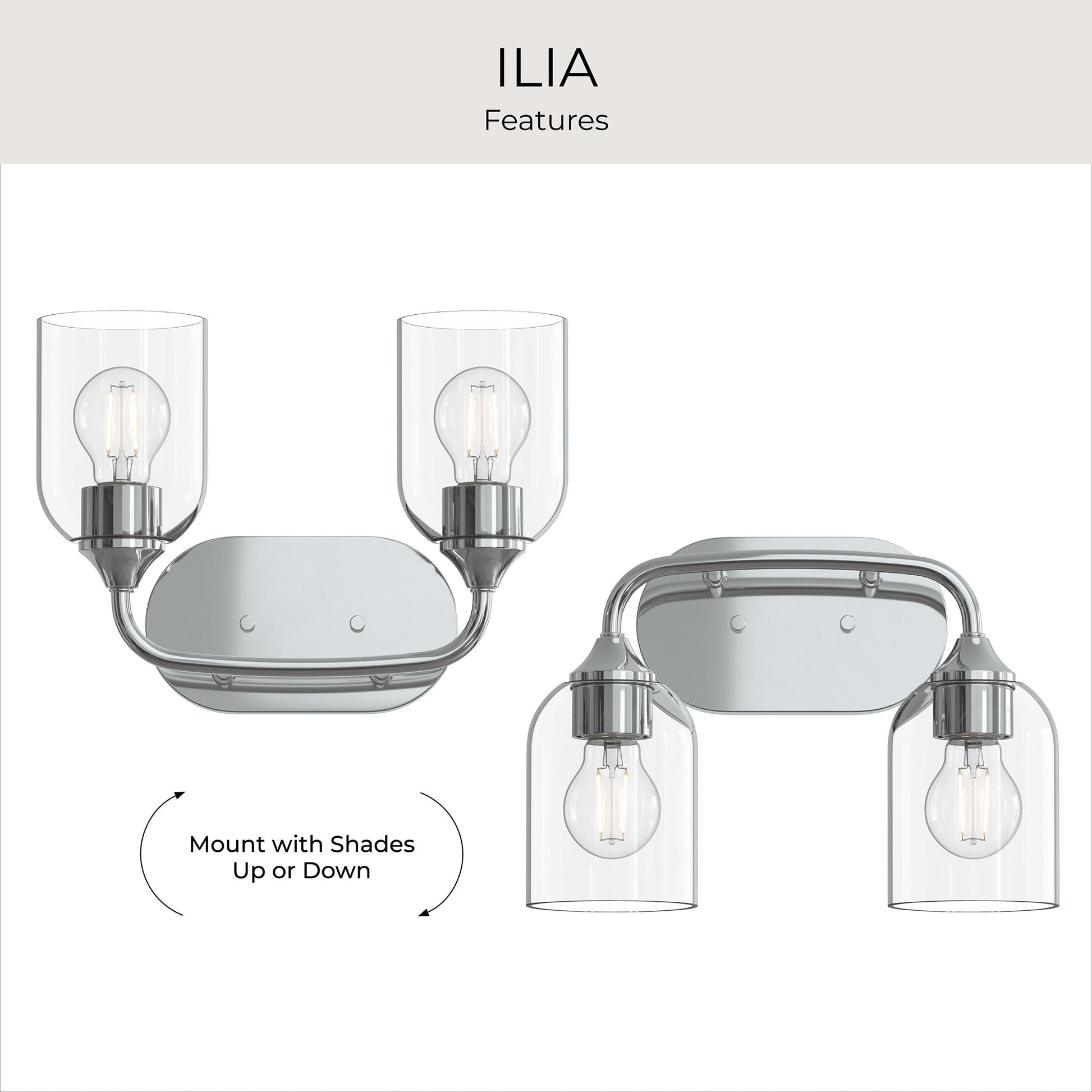 Progress Lighting P300572-015 Ilia 2 Light Polished Chrome Bath Vanity Wall Light - Image 7