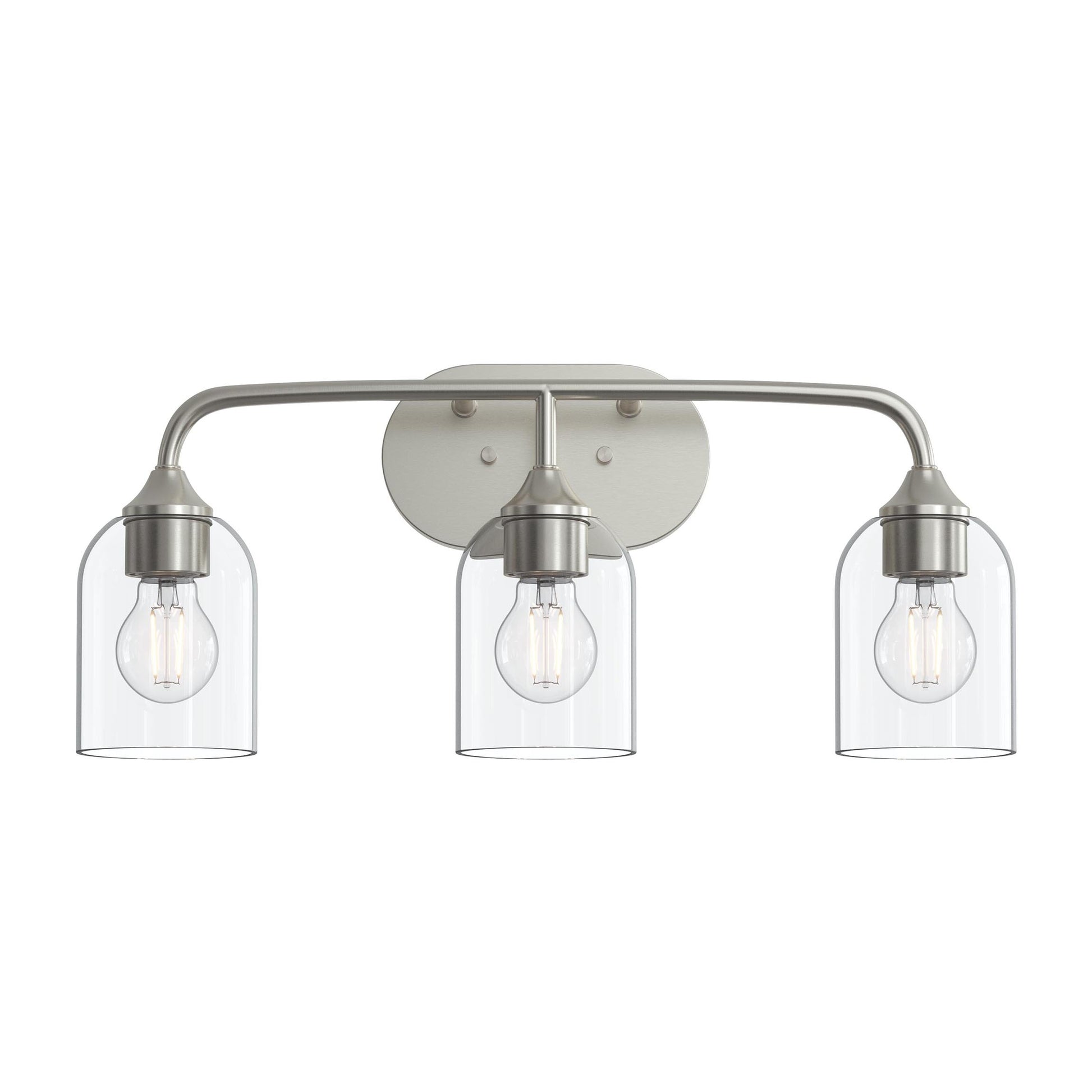 Progress Lighting P300573-009 Ilia 3 Light Brushed Nickel Bath Vanity Wall Light - Downward Glass Front View