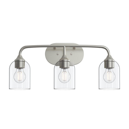 Progress Lighting P300573-009 Ilia 3 Light Brushed Nickel Bath Vanity Wall Light - Downward Glass Front View