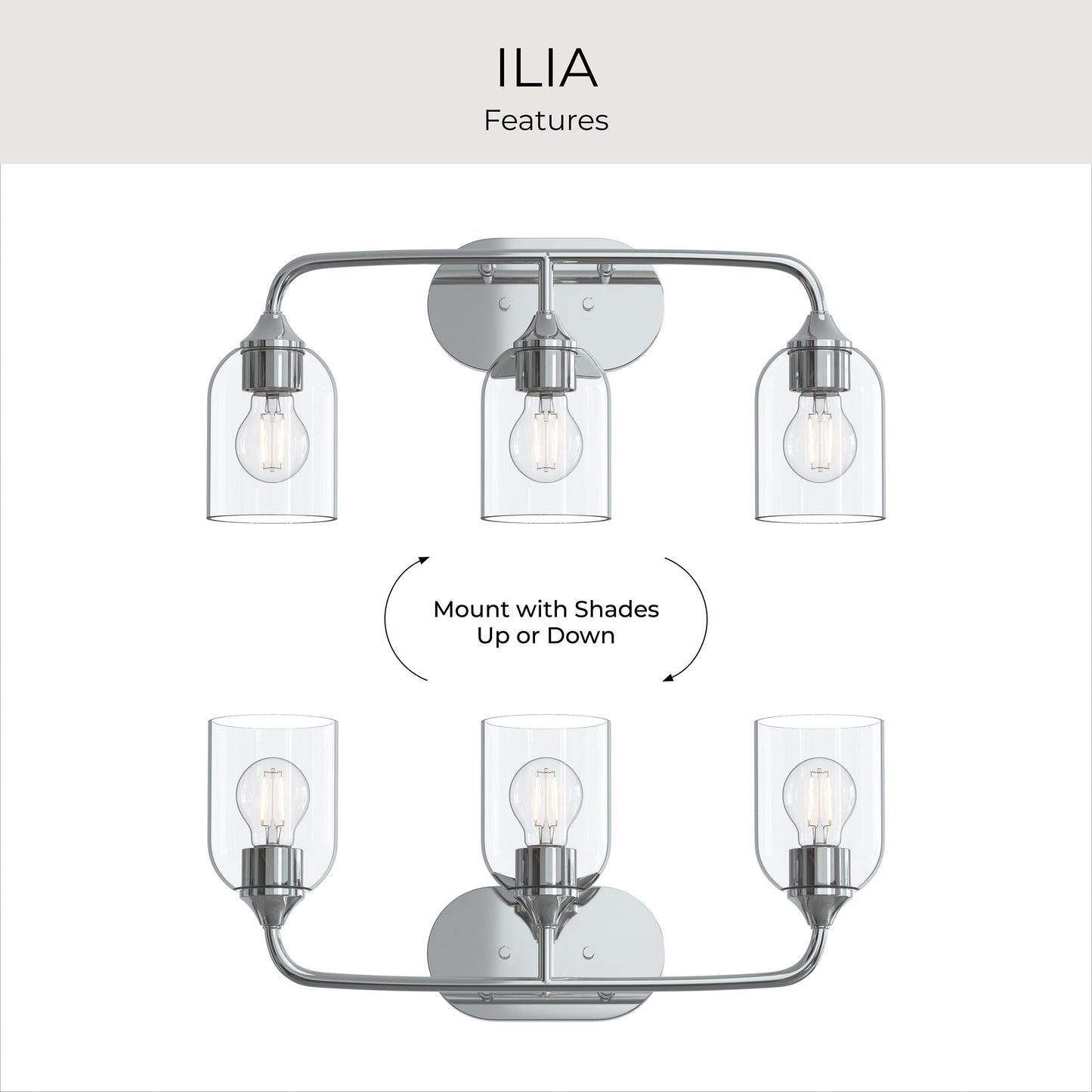Progress Lighting P300573-015 Ilia 3-Light Bath Vanity Polished Chrome - Additional View