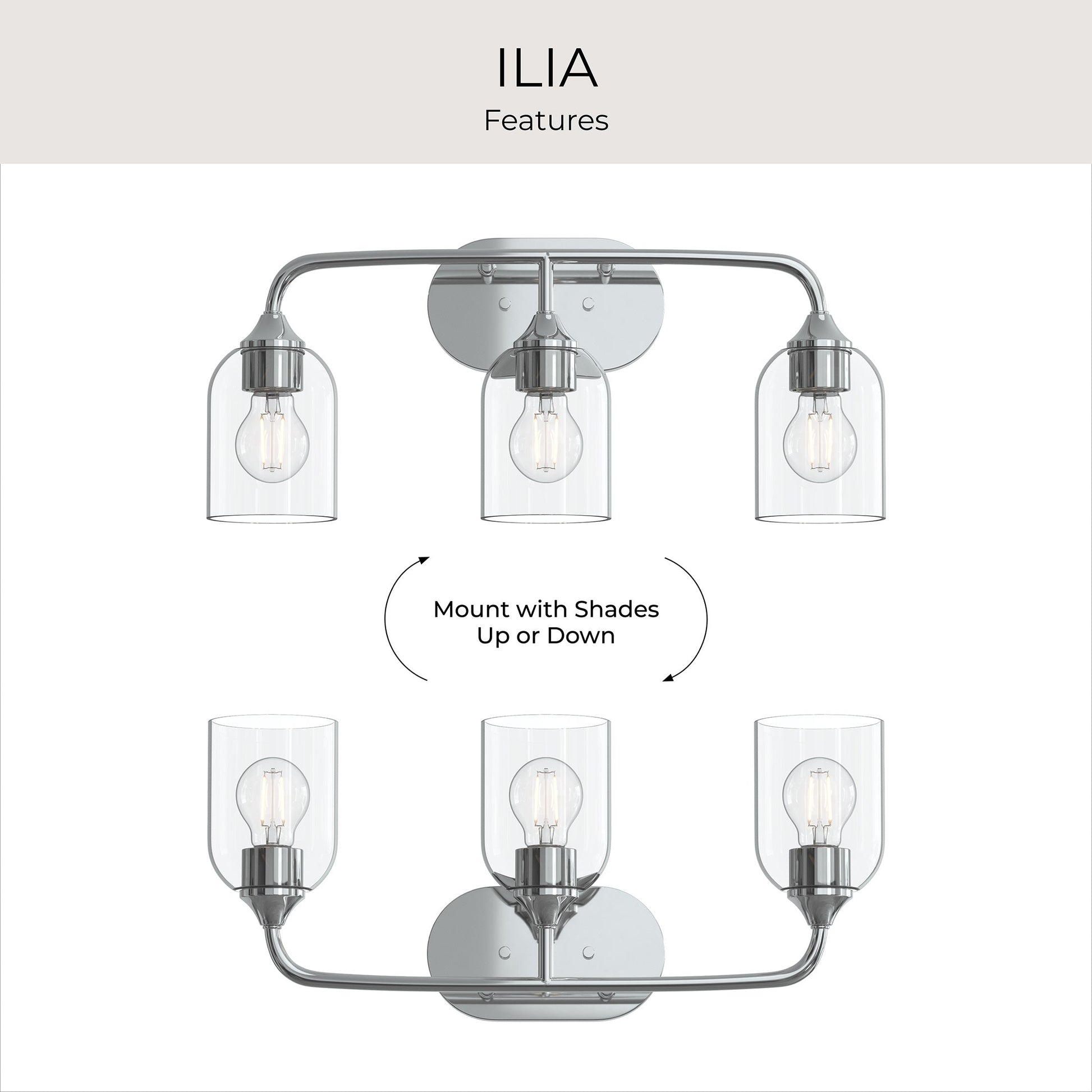 Progress Lighting P300573-015 Ilia 3-Light Bath Vanity Polished Chrome - Additional View