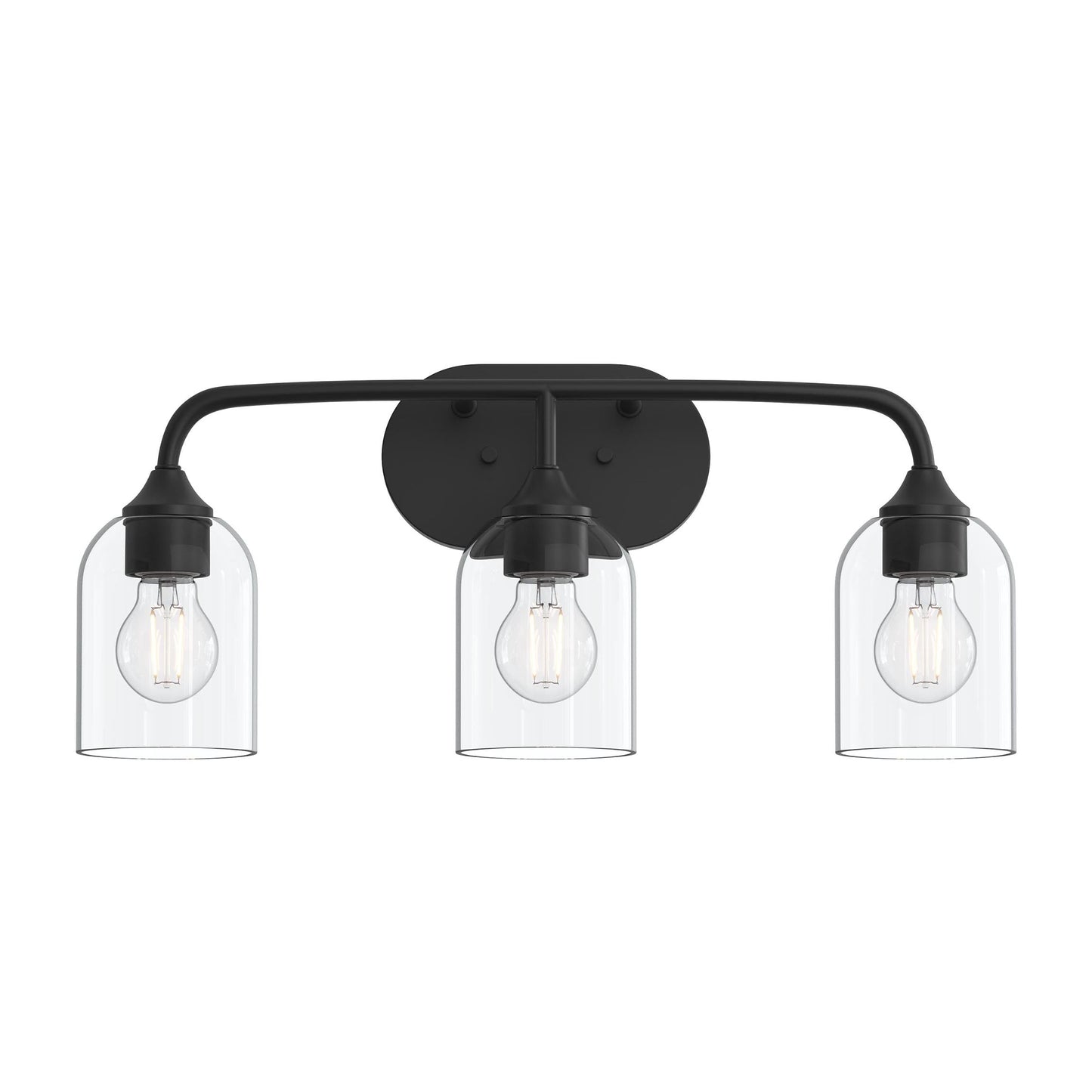 Progress Lighting P300573-31M Ilia 3-Light Matte Black Bath Vanity Wall Light - Front View Shades Down
